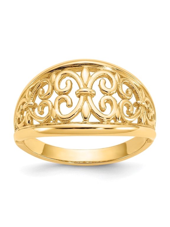 Mother's Day Gift 10K Yellow Gold Fleur-De-Lis Tapered Ring for Women Size 7