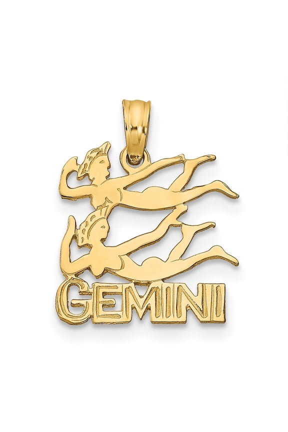 Diamond2Deal 10K Yellow Gold GEMINI Zodiac Charm Pendant for Women (L- 0.73 inch, W- 0.55 inch)