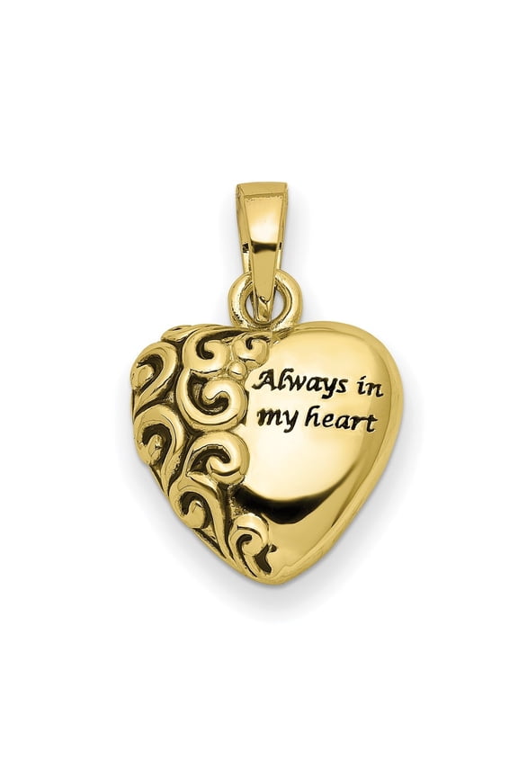 10K Yellow Gold Heart Remembrance Ash Holder Pendant for Women (L-19 mm,W-15.8 mm)