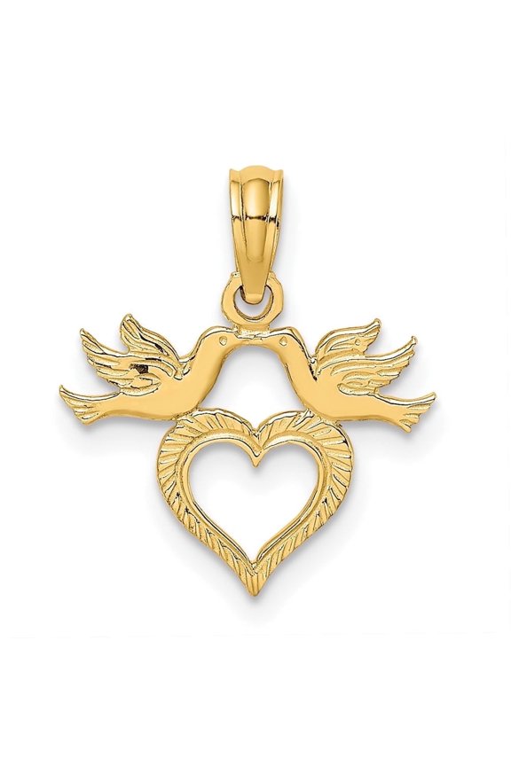 10K Yellow Gold Heart with Birds Charm Pendant for Women (L- 0.63 inch, W- 0.64 inch)