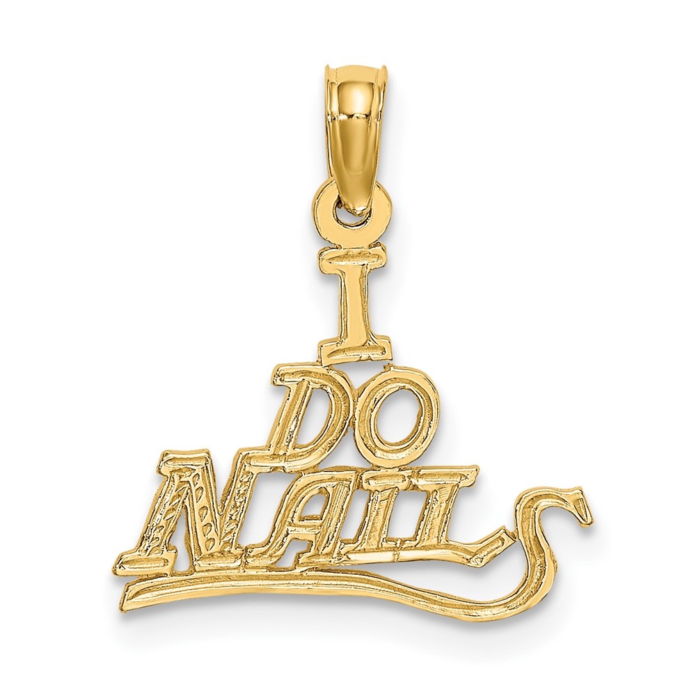 Diamond2Deal 10K Yellow Gold I DO NAILS Charm Pendant for Women (L- 0.54 inch, W-0.65 inch)