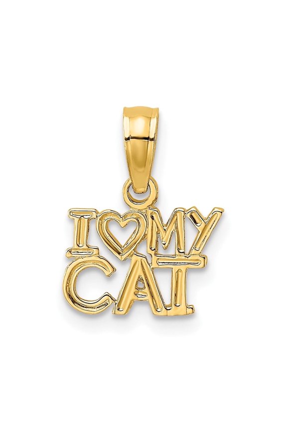10K Yellow Gold I HEART MY CAT Charm Pendant for Women