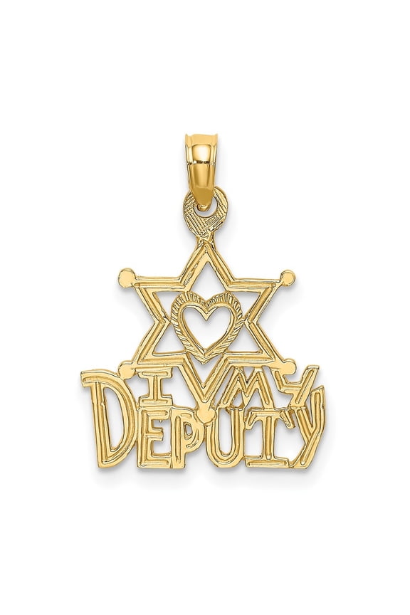 10K Yellow Gold I HEART MY DEPUTY Charm Pendant for Women (L- 0.39 inch, W-0.63 inch)
