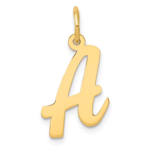 Diamond2Deal 10K Yellow Gold Medium Script Letter A Initial Charm Pendant for Women (L- 0.63 inch, W- 0.52 inch)