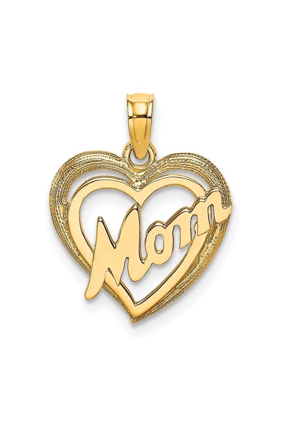 10K Yellow Gold Mom Inside Heart Charm Pendant for Women (L-20 mm,W-14 mm)