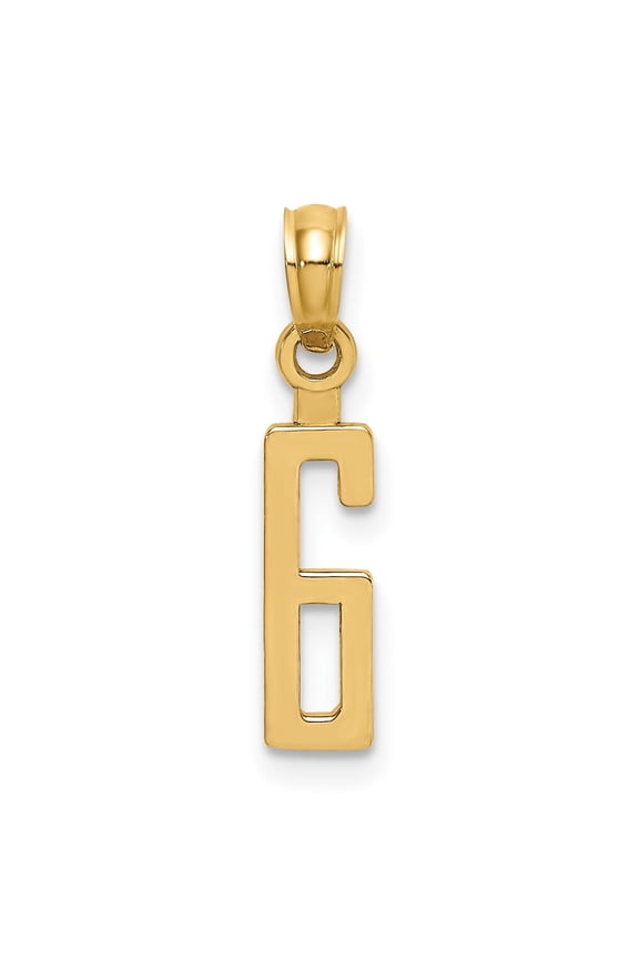 10K Yellow Gold Number 6 Block Charm Pendant for Women (L-13.1 mm,W-4.15 mm)