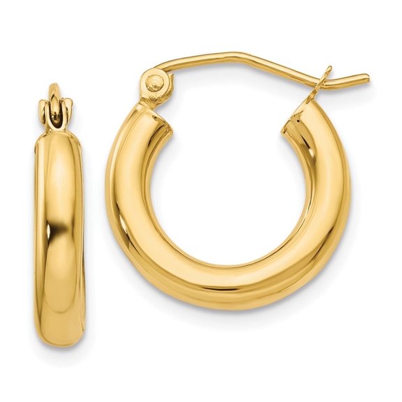Diamond2Deal 10K Yellow Gold Polished 3mm Lightweight Tube Hoop Earrings for Women (L- 0.63 inch, W- 0.12 inch)