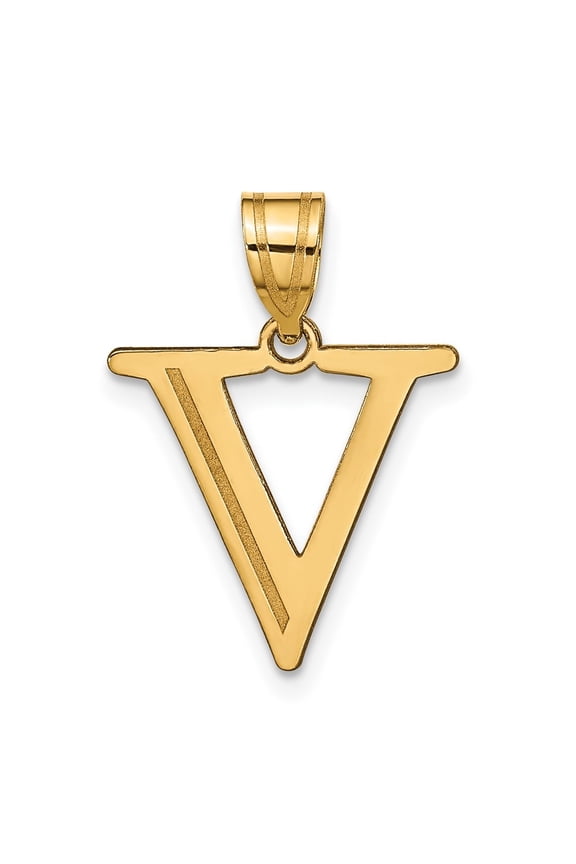10K Yellow Gold Polished Etched Letter V Initial Pendant