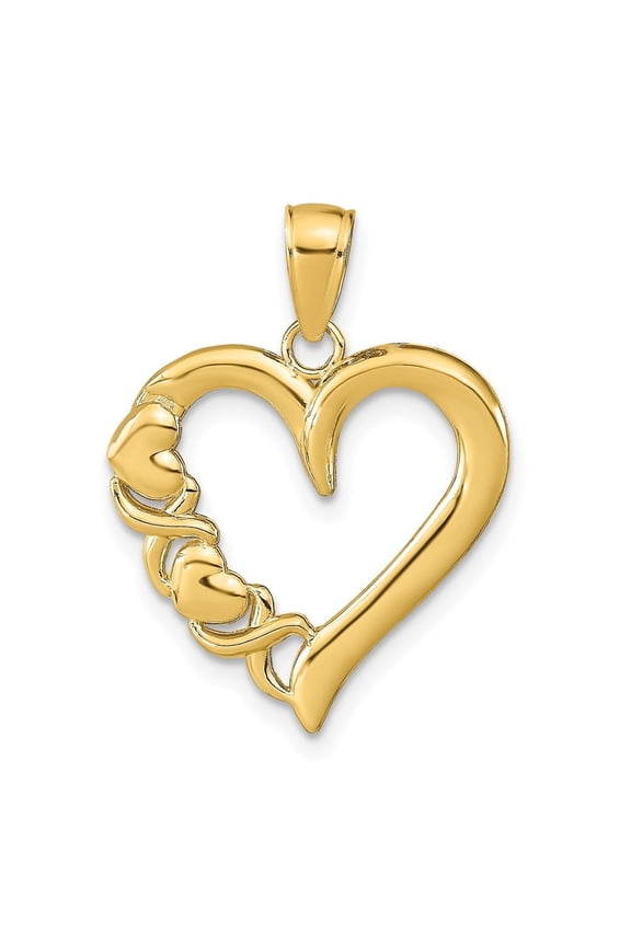 10K Yellow Gold Polished Heart & X Heart Pendant for Women (L-24 mm,W-18.5 mm)