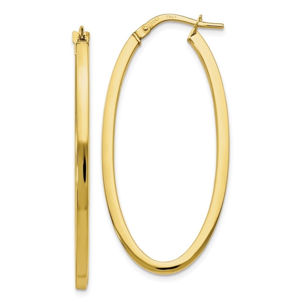 Diamond2Deal 10K Yellow Gold Polished Oval Hinged Hoop Earrings for Women (L- 1.62 inch, W- 0.99 inch)