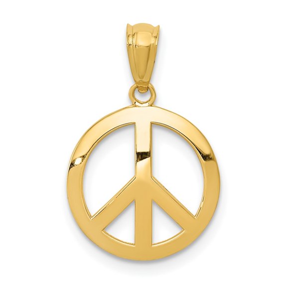 Diamond2Deal 10K Yellow Gold Polished Peace Sign Circle Pendant for Women (L- 1.19 inch, W- 0.48 inch)