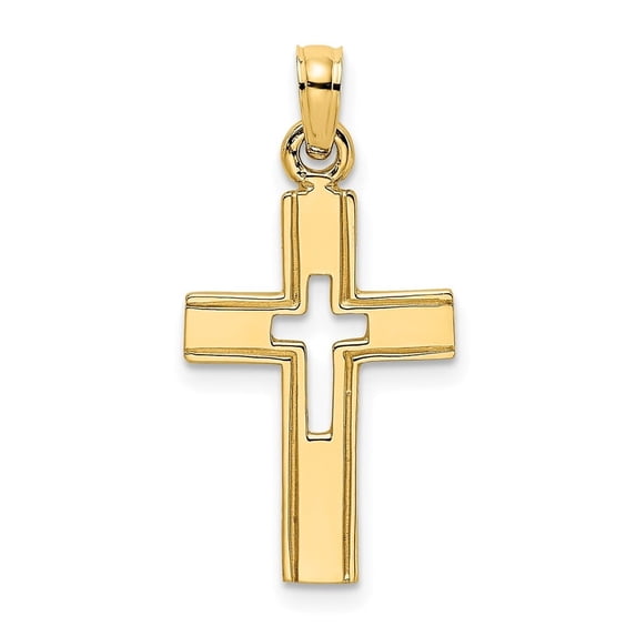 Diamond2Deal 10K Yellow Gold Polished and Cut-Out Cross Charm Pendant for Women (L- 0.75 inch)