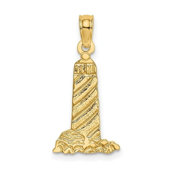 Diamond2Deal 10K Yellow Gold Lighthouse with Building Charm Pendant for Women (L- 0.83 inch, W- 0.41 inch)