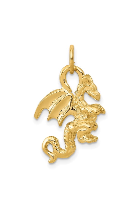 Diamond2Deal 10K Yellow Gold Solid Polished 3-Dimensional Dragon Charm Pendant for Women (L- 0.83 inch, W-0.54 inch)