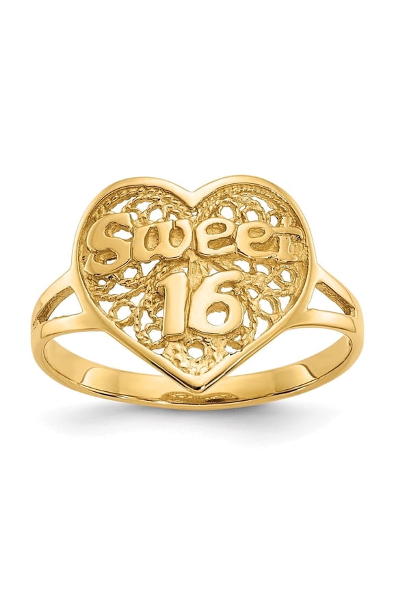 10K Yellow Gold Sweet 16 Heart Ring for Women Size 6