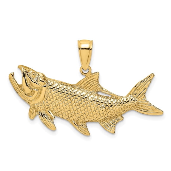 Diamond2Deal 10K Yellow Gold Tarpon Fish with Open Mouth Charm Pendant for Women (L- 0.6 inch, W- 1.34 inch)
