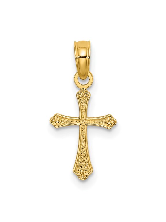 Diamond2Deal 10K Yellow Gold Textured Mini Cross Charm Pendant for Women (L- 0.48 inch, W- 0.36 inch)
