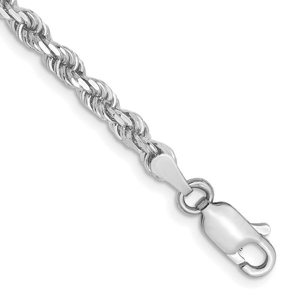 Diamond2Deal 10k White Gold 3mm Diamond-Cut Rope Chain Bracelet for Men 8"
