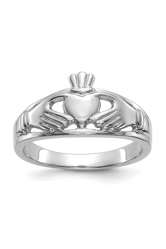 10k White Gold Claddagh Ring for Women Size- 7