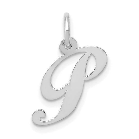 Diamond2Deal 10k White Gold Fancy Script Initial P Charm Pendant for Women (L- 0.63 inch, W- 0.67 inch)