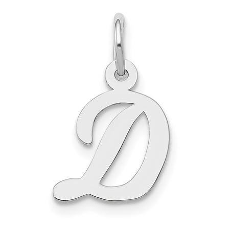 Diamond2Deal 10k White Gold Script Initial D Charm Pendant for Women (L- 0.67 inch, W- 0.44 inch)