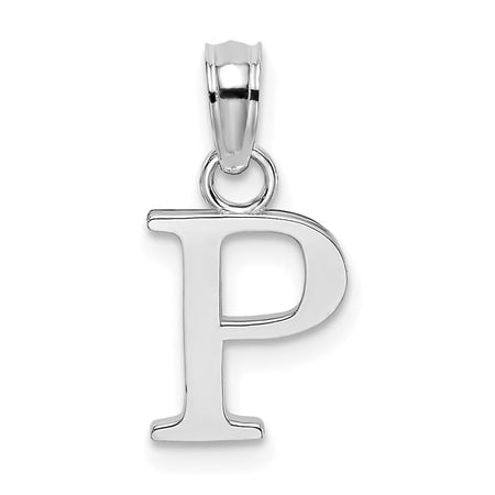 Diamond2Deal 10k White Gold Solid Block Letter P Initial Pendant for Women(L- 8.9 mm, W- 7.7 mm)