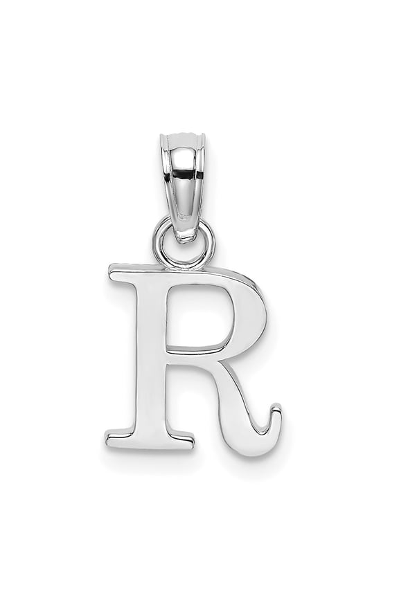 10k White Gold Solid Block Letter R Initial Pendant for Women(L- 9 mm, W- 8.4 mm)