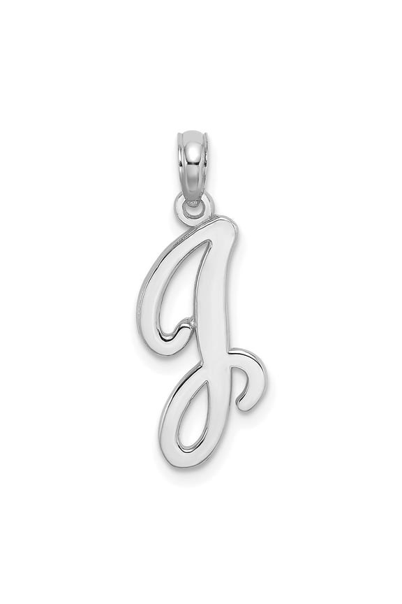 10k White Gold Solid Script Letter J Initial Charm Pendant for Women