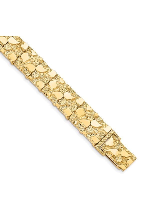 10k Yellow Gold 12.0mm NUGGET Bracelet for Women 7"