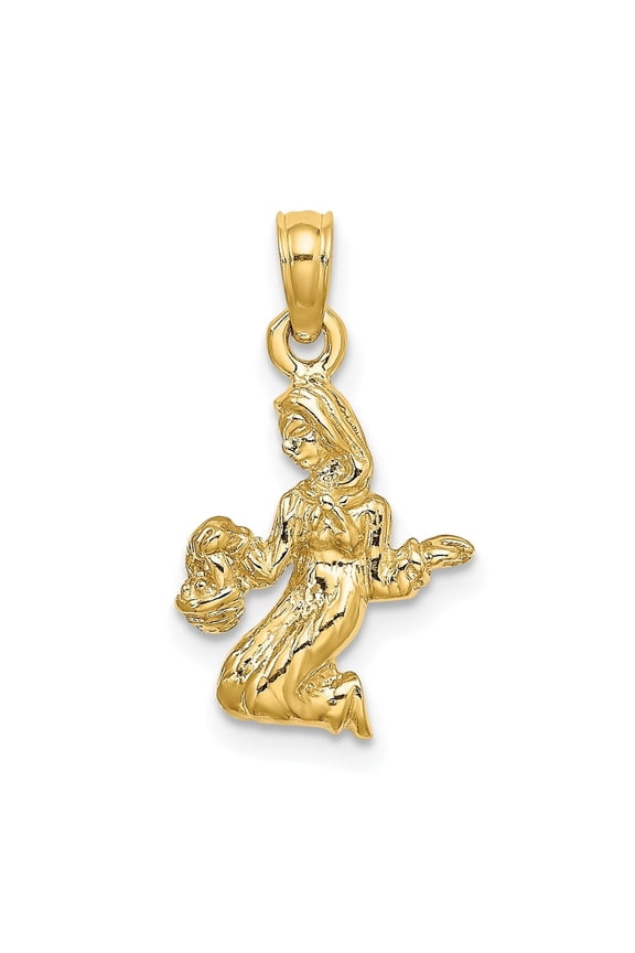 Diamond2Deal 10k Yellow Gold 3-D Virgo Zodiac Pendant for Women (L- 0.77 inch, W-0.46 inch)