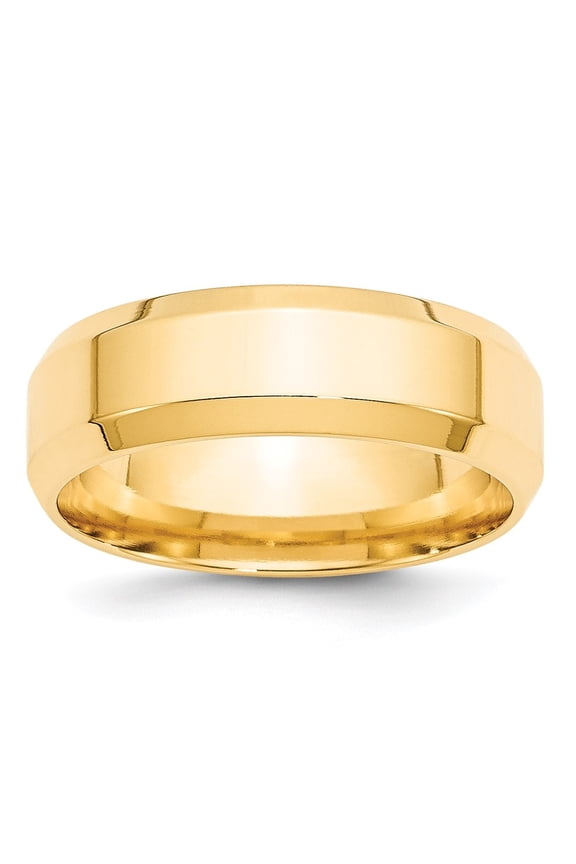 10k Yellow Gold 7mm Beveled Edge Comfort Fit Wedding Band Size 7