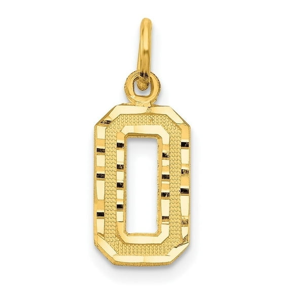 Diamond2Deal 10k Yellow Gold Casted Diamond-Cut Number 0 Charm Pendant for Women (L- 0.79 inch, W- 0.28 inch)