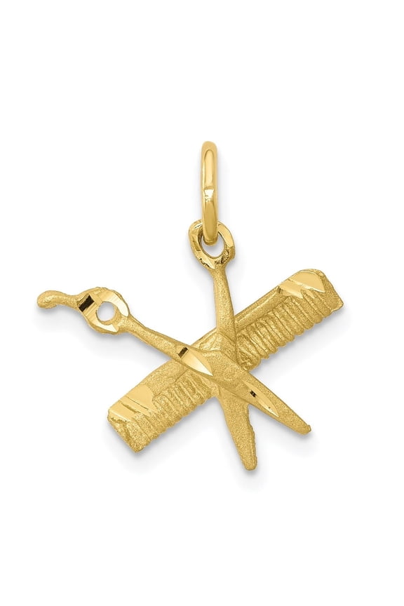 Diamond2Deal 10k Yellow Gold Comb and Scissors Charm Pendant for Women (L- 0.79 inch, W-0.56 inch)