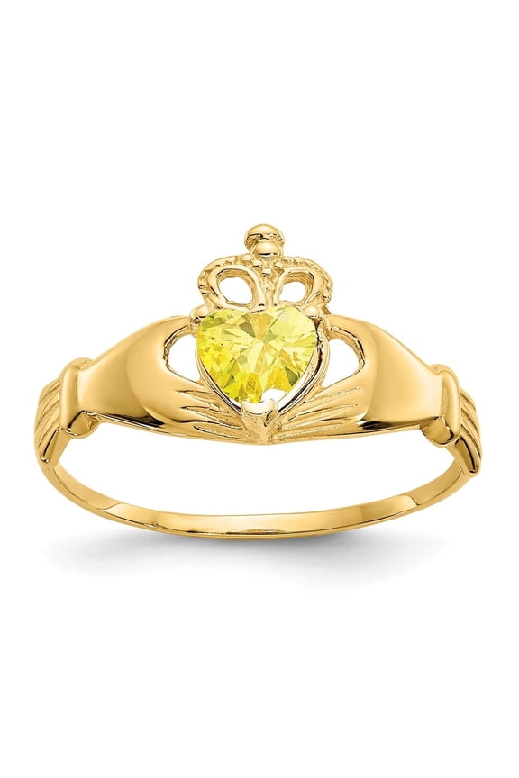 10K Yellow Gold Cubic Zirconia November Birthstone Claddagh Heart Ring for Women Size- 7