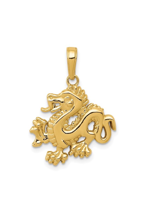 Mother's Day Gift 10k Yellow Gold Dragon Pendant for Women (L- 0.99 inch, W-0.77 inch)