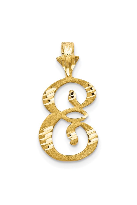 10k Yellow Gold Grooved Letter E Initial Pendant for Women