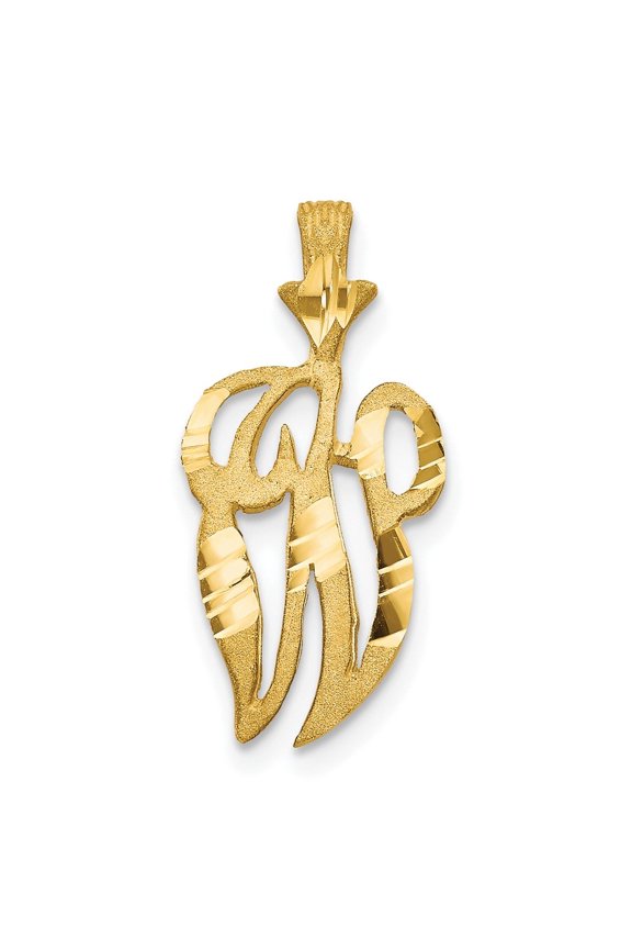 10k Yellow Gold Grooved Letter W Initial Pendant for Women