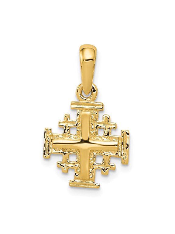Diamond2Deal 10k Yellow Gold Jerusalem Cross Charm Pendant for Women (L- 0.91 inch, W-0.52 inch)