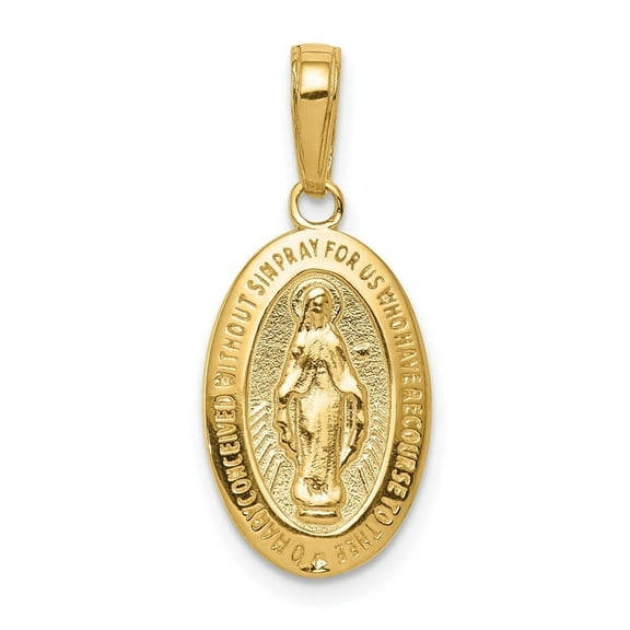 Diamond2Deal 10k Yellow Gold Miraculous Medal Pendant for Women (L- 0.95 inch, W- 0.44 inch)