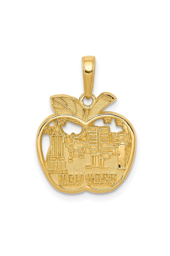 Diamond2Deal 10k Yellow Gold New York City Skyline in Apple Pendant for Women (L- 0.83 inch, W-0.63 inch)