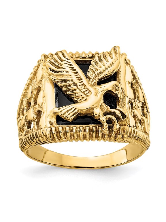 10k Yellow Gold Onyx Eagle Ring Size 10