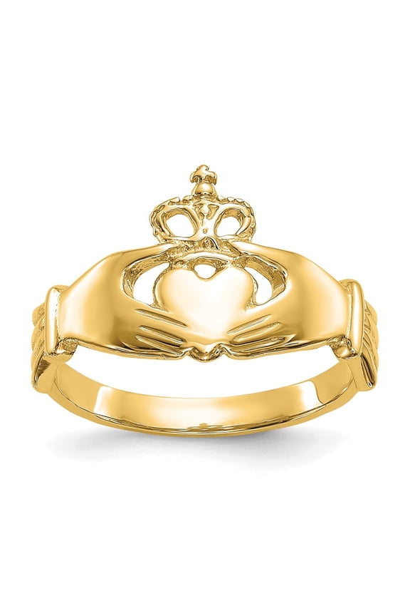 10k Yellow Gold Polished Claddagh Ring for Women Size- 7