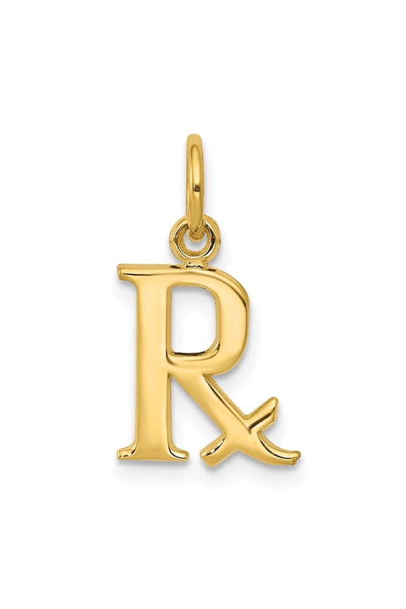 Diamond2Deal 10k Yellow Gold Prescription Symbol RX Charm Pendant for Women (L- 0.87 inch, W-0.4 inch)