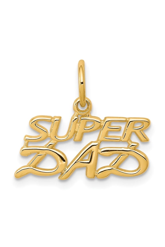 Diamond2Deal 10k Yellow Gold SUPER DAD Charm Pendant for Women (L- 0.6 inch, W-0.67 inch)