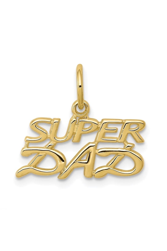 Diamond2Deal 10k Yellow Gold SUPER DAD Charm Pendant for Women (L- 0.6 inch, W-0.67 inch)