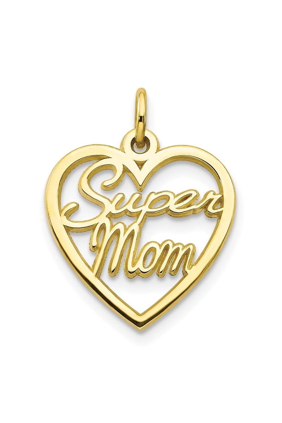 Diamond2Deal 10k Yellow Gold SUPER MOM Charm Pendant for Women (L- 0.79 inch, W-0.63 inch)