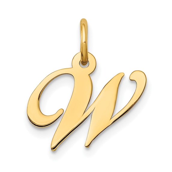 Diamond2Deal 10k Yellow Gold Fancy Script Initial W Charm Pendant for Women (L- 0.63 inch, W- 0.67 inch)