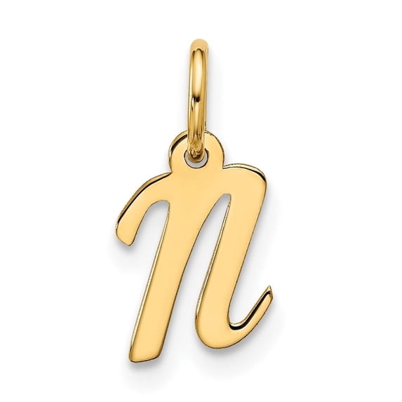 Diamond2Deal 10k Yellow Gold Script Initial N Charm Pendant for Women (L- 0.64 inch, W- 0.27 inch)