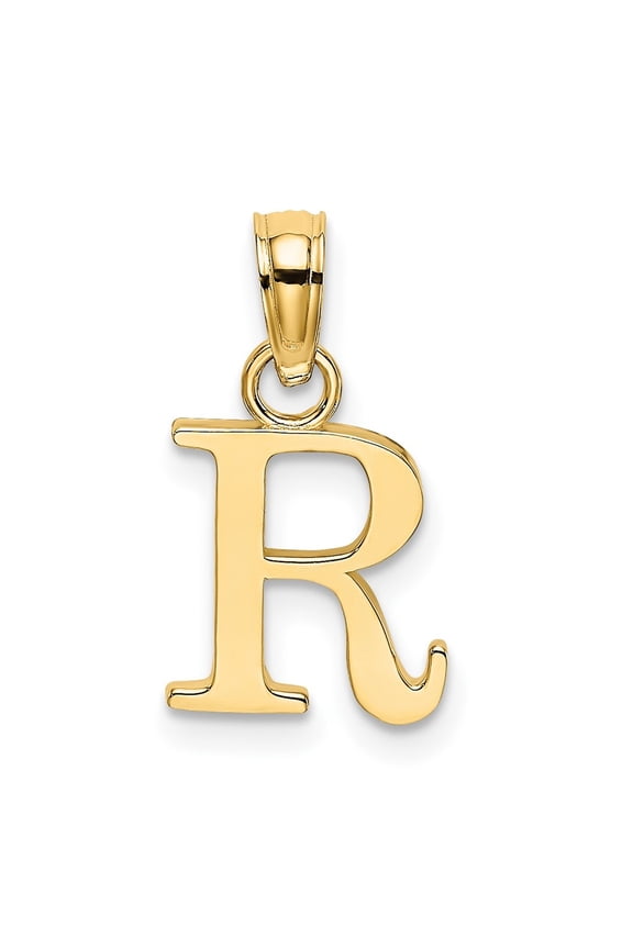 10k Yellow Gold Solid Block Letter R Initial Pendant for Women(L- 8.9 mm, W- 8.5 mm)