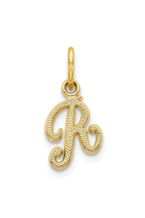 10k Yellow Gold Solid Letter R Initial Charm Pendant for Women